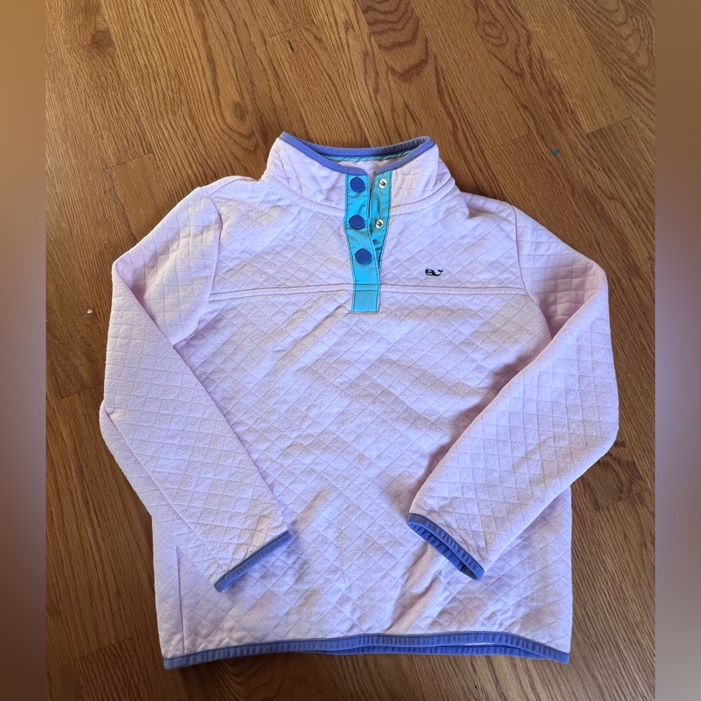 Vineyard Vines pink quilted sweatshirt, size kids medium.